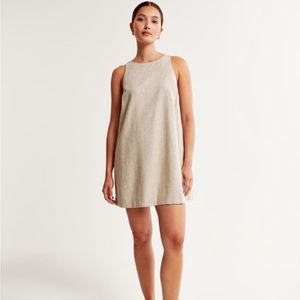 High-Neck Linen-Blend Mini Dress